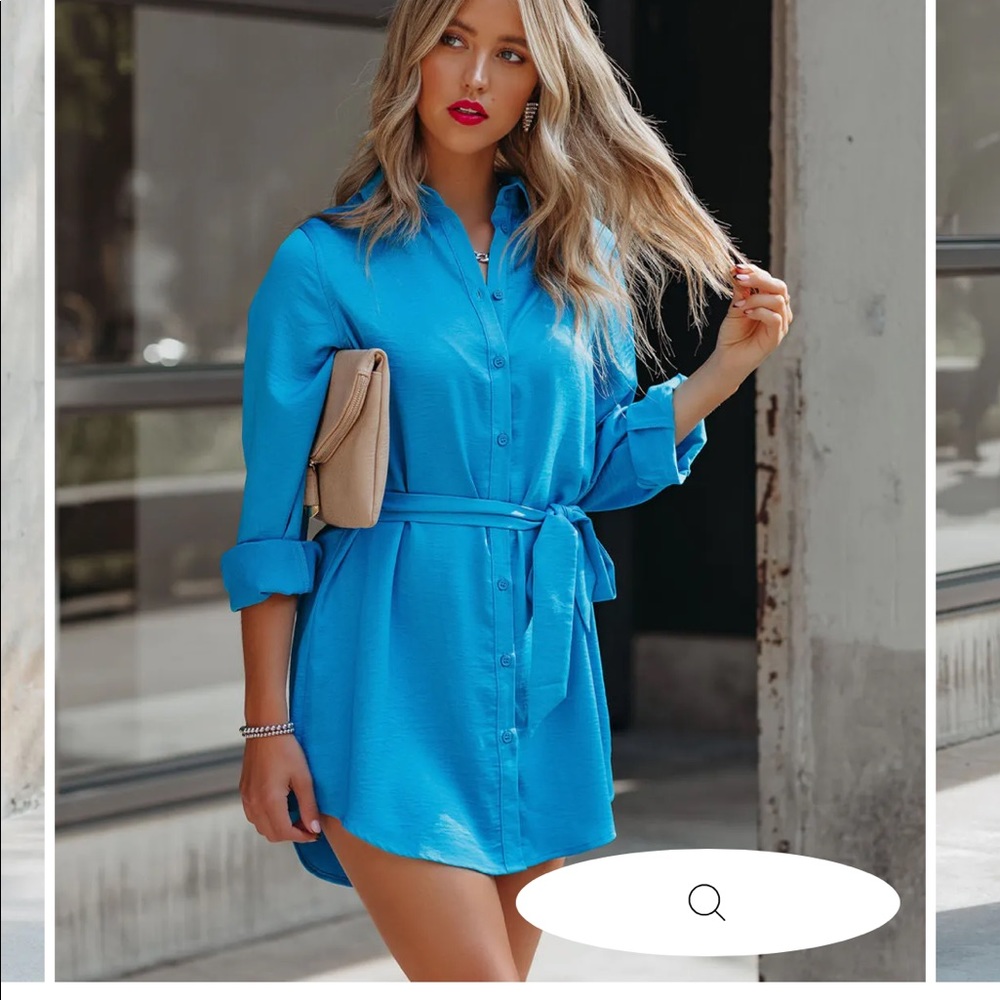 Vici collection Satin button down shirt dress - Robin blue size small